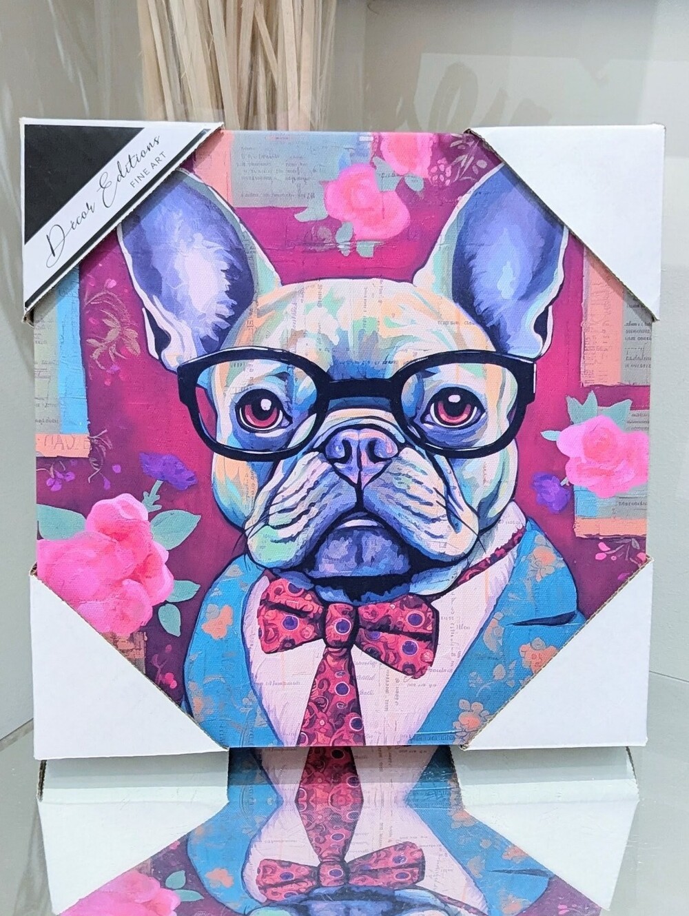 🔥LAST French Bulldog Frenchie Dog Colorful Bow Tie Glasses Canvas Art Print
